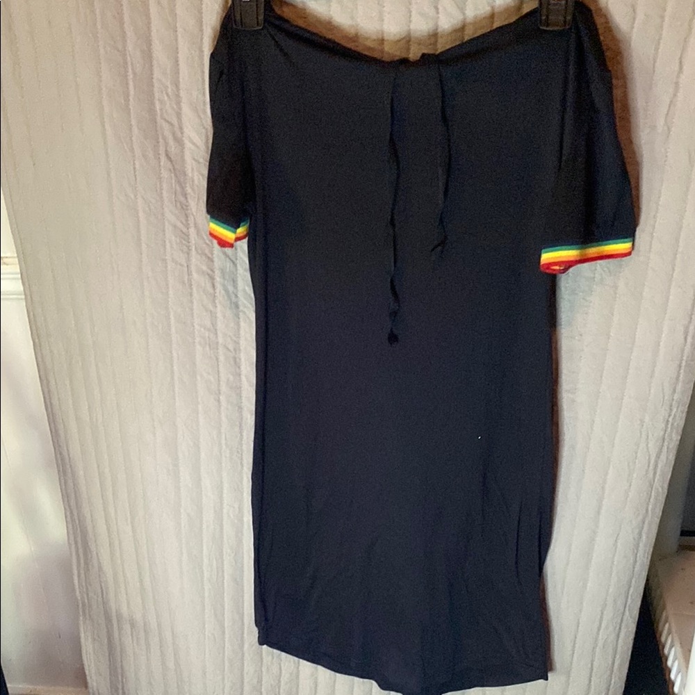 Black Dress with Rainbow Trim